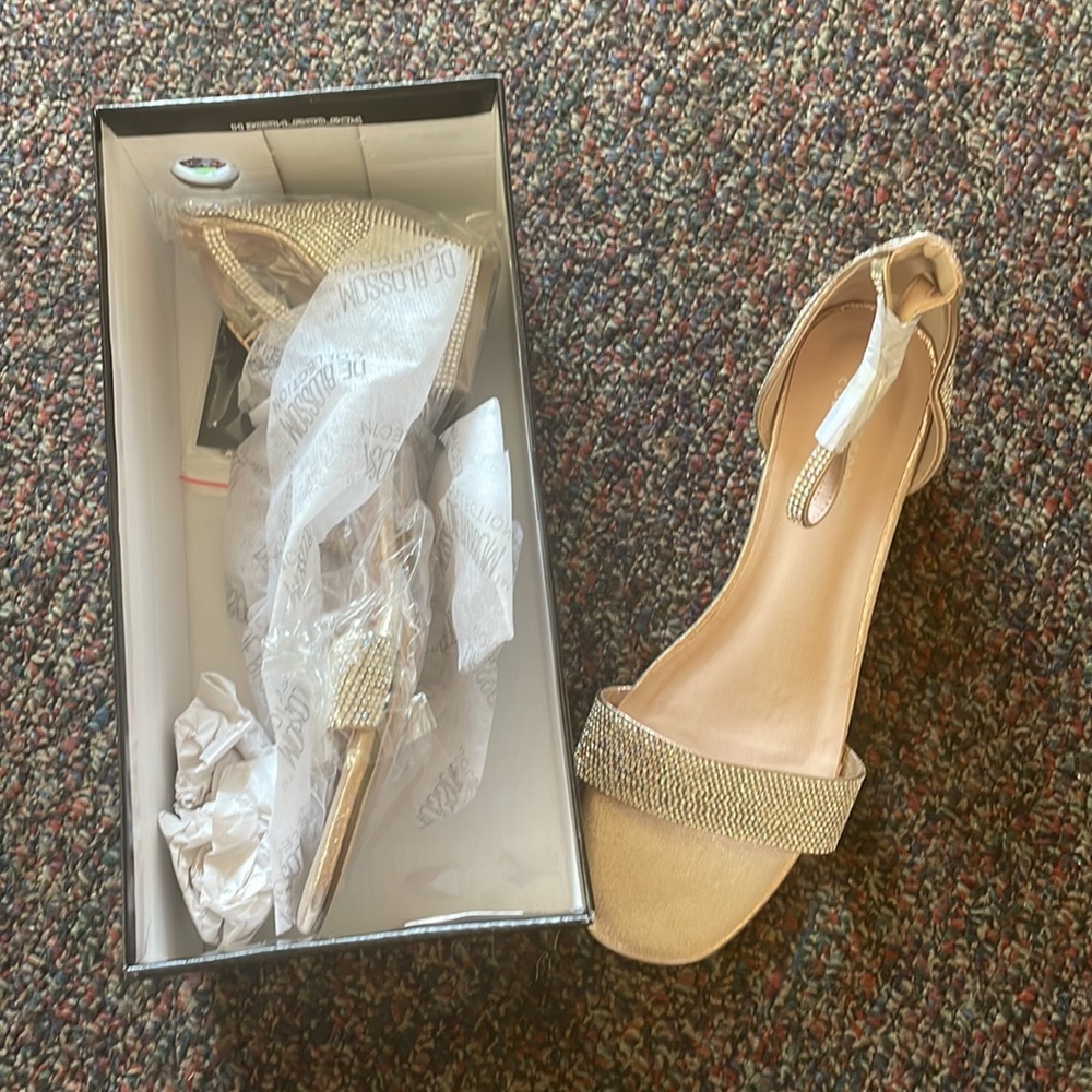 Gold Sparkly Strap Low Heel shoes